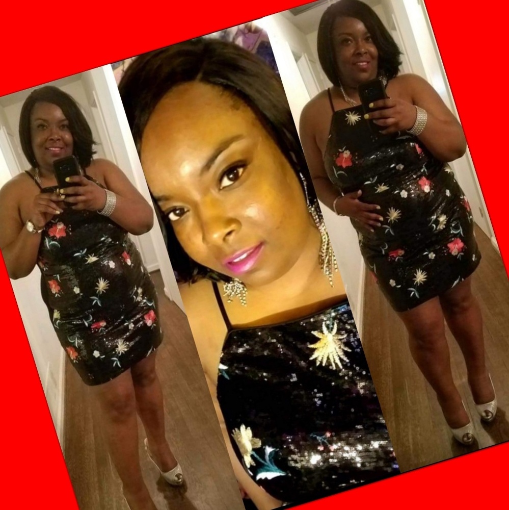 Black Floral Sequin Dress